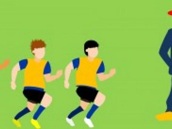 Illustration of children in yellow jerseys running toward a coach on a green field, symbolizing team selection in sports.